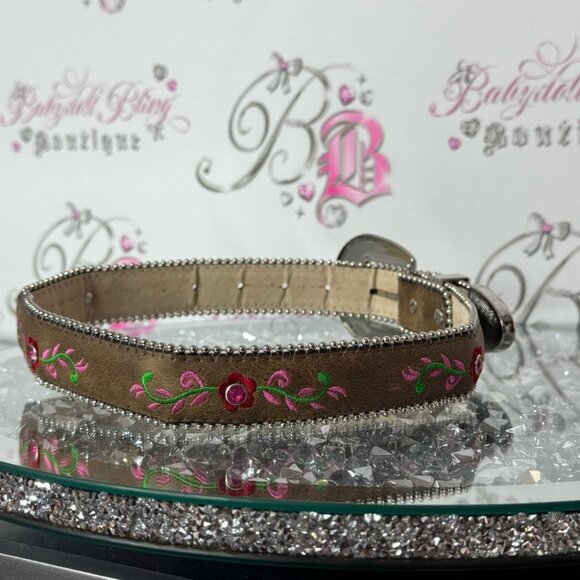 Belt rhinestone bling embroidered Brown and Pink Embellished Belt main image 5